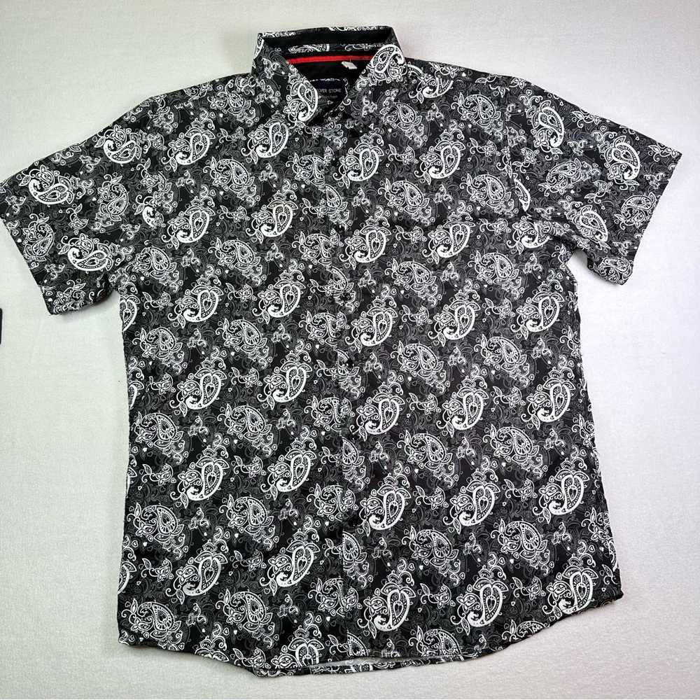 Silver Stone Collection Shirt Men X Large Black/white Short Sleeve Modern Fit